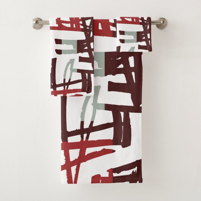 Conjunto De Toalhas Abstrato Moderno Vermelho e Verde (Insitu)
