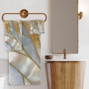 Conjunto De Toalhas Abstrato mosaico-pérola, pedra-lua e ouro