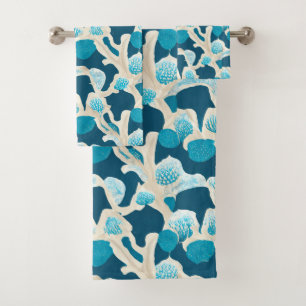Conjunto De Toalhas Abstrato Oceano Azul   Padrão costeiro