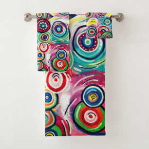 Conjunto De Toalhas Abstrato original de círculos coloridos e espirro