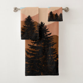 Conjunto De Toalhas Abstrato Paisagem Árvores Florestais Arco-Íris e P
