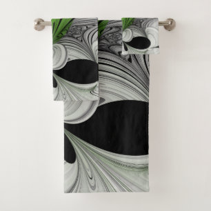 Conjunto De Toalhas Abstrato preto e branco com arte frontal verde