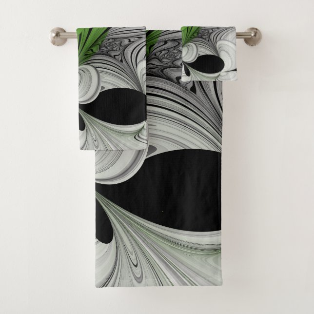 Conjunto De Toalhas Abstrato preto e branco com arte frontal verde (Insitu)