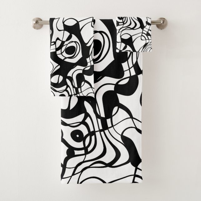Conjunto De Toalhas Abstrato preto e branco marmoreado (Insitu)