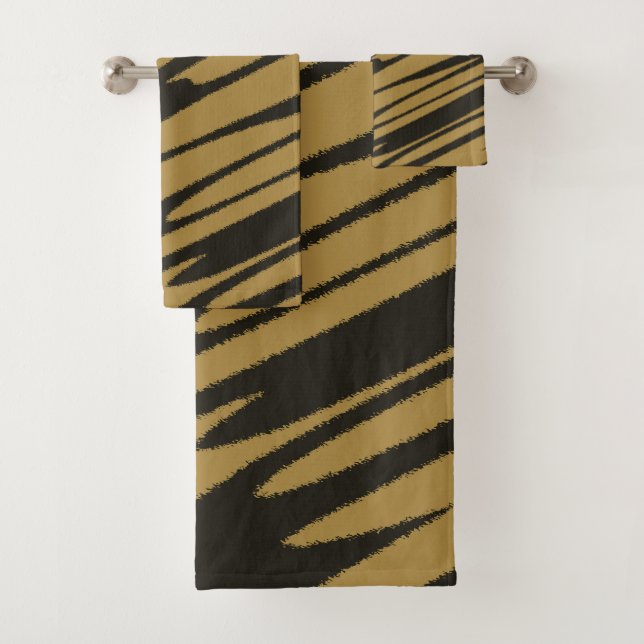 Conjunto De Toalhas Abstrato preto e Dourado (Insitu)