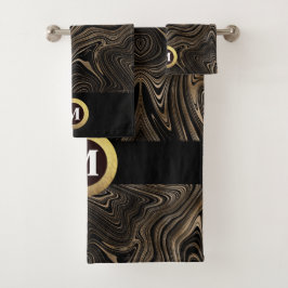 Conjunto De Toalhas Abstrato preto e Dourado, monograma