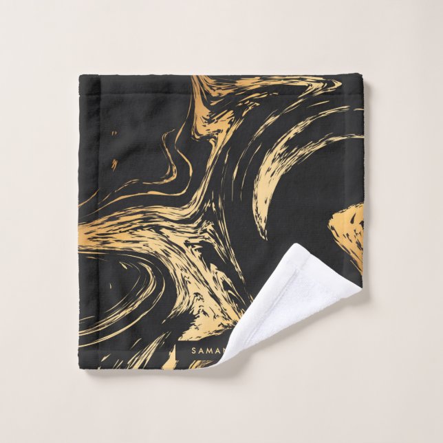 Conjunto De Toalhas Abstrato Preto e Ouro (Pano de lavar)