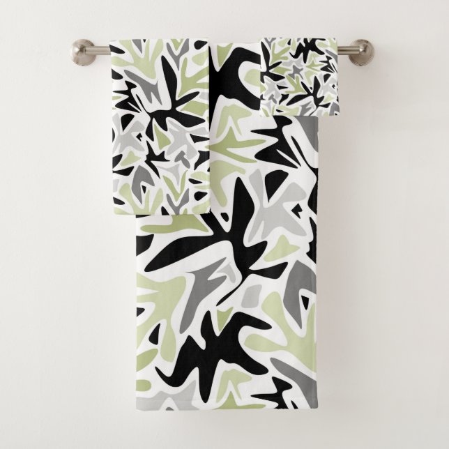 Conjunto De Toalhas Abstrato, Preto e Verde, Juventude, Moderno, Criat (Insitu)