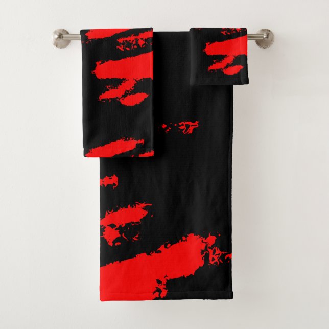 Conjunto De Toalhas Abstrato preto e vermelho (Insitu)