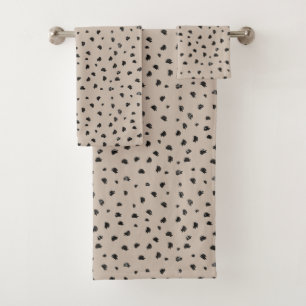 Conjunto De Toalhas Abstrato preto pinceladas com creme