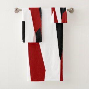 Conjunto De Toalhas Abstrato preto, vermelho e branco