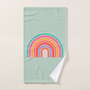 Conjunto De Toalhas Abstrato Rainbow Colorida Modern Arch Mint Green