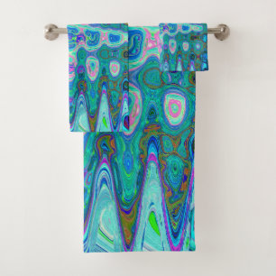 Conjunto De Toalhas Abstrato - Retrato do Mosaico Azul ondulado Colori
