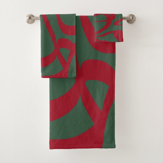 Conjunto De Toalhas Abstrato Retro Lines Vermelho Moderno do Século Mé (Insitu)