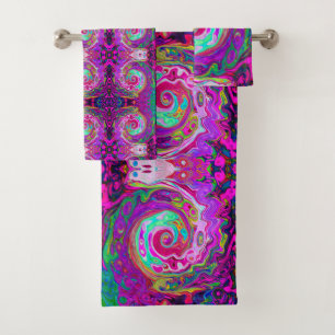 Conjunto De Toalhas Abstrato Retro Magenta - Rodovalho Arco-Íris Magen