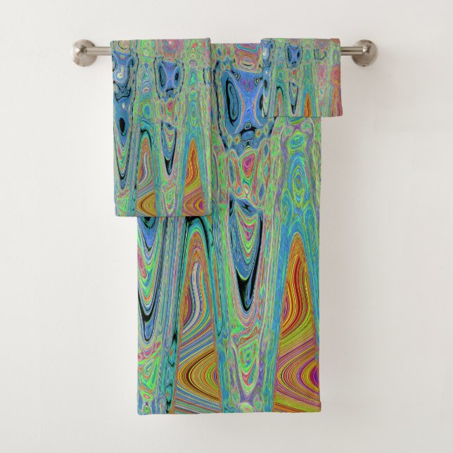 Conjunto De Toalhas Abstrato Retro Ondas Atômicas com de Groovy Azul d (Insitu)
