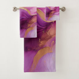 Conjunto De Toalhas Abstrato Roxo moderno e Dourado