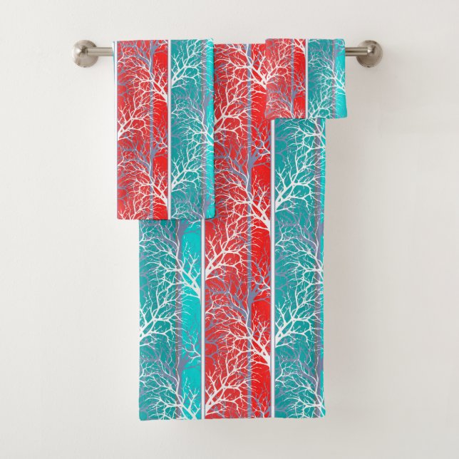 Conjunto De Toalhas Abstrato sem costura ramal vermelho-coral azul (Insitu)