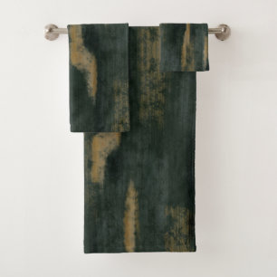 Conjunto De Toalhas Abstrato Suave Matiz Verde Profundo e Dourado