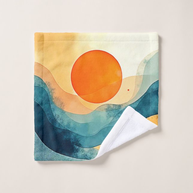 Conjunto De Toalhas Abstrato Sunset Waves Art (Pano de lavar)