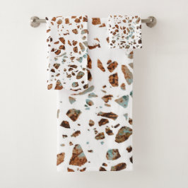 Conjunto De Toalhas Abstrato Terrazzo Mosaico Rust Brown & Blue Padrão