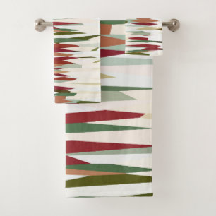 Conjunto De Toalhas abstrato verde e vermelho