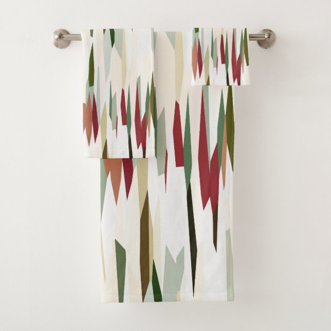 Conjunto De Toalhas abstrato verde e vermelho (Insitu)