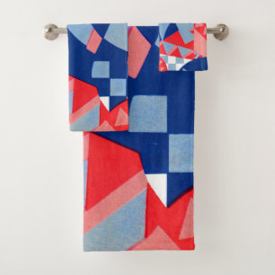 Conjunto De Toalhas abstrato vermelho branco e impressão azul nº 1