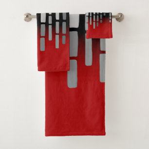Conjunto De Toalhas Abstrato, vermelho, cinza clara, preto