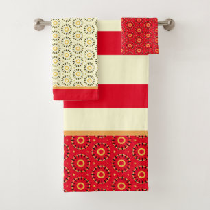 Conjunto De Toalhas Abstrato Vermelho de Diversão Círculos Amarelos Ba