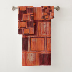 Conjunto De Toalhas abstrato vermelho e laranja