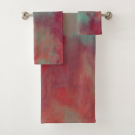 Conjunto De Toalhas Abstrato vermelho e verde marmoreado