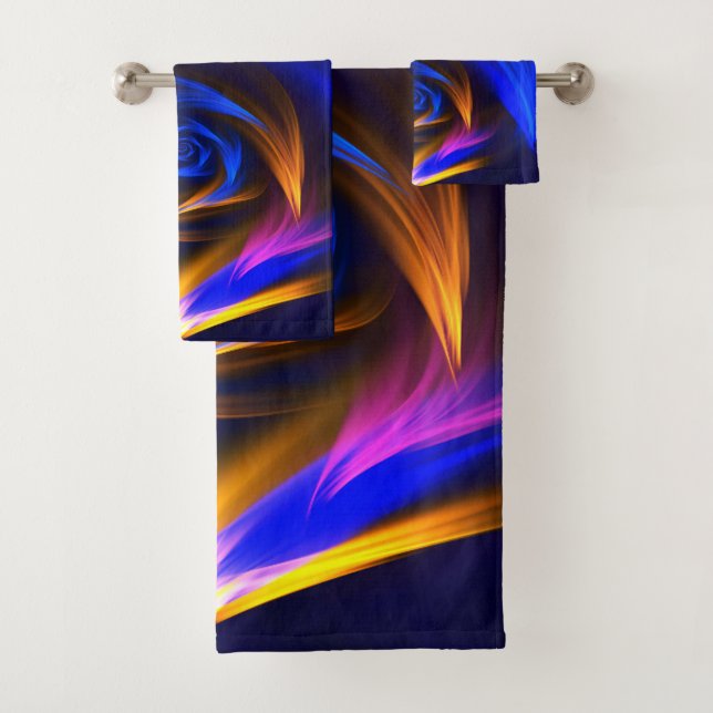 Conjunto De Toalhas Abstrato Vortex Forma Azul Laranja (Insitu)