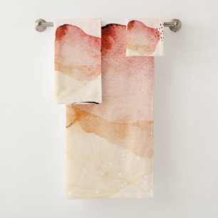 Conjunto De Toalhas Abstrato Watercolor Boho Terracotta Red
