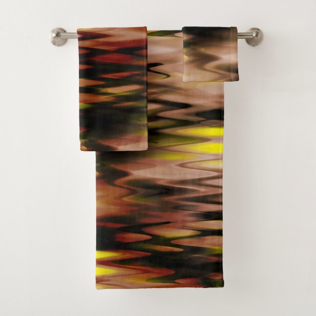 Conjunto De Toalhas Abstrato zag de forma gradiente castanha a amarela (Insitu)