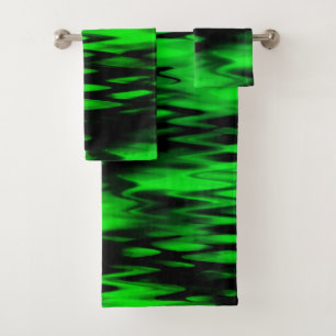 Conjunto De Toalhas Abstrato zigue-zague a preto e verde manchado