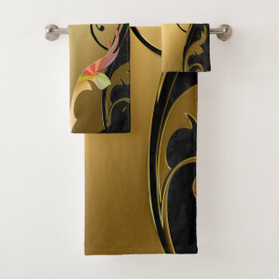 Conjunto De Toalhas Abstratos com textura Dourada, prateada, mármore