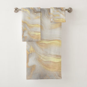 Conjunto De Toalhas Abstratos com textura Dourada, prateada, mármore