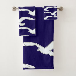 Conjunto De Toalhas Acessório de Banho Ave em Voo Azul Naval        
