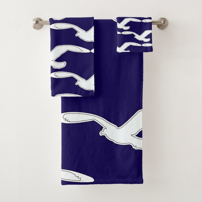 Conjunto De Toalhas Acessório de Banho Ave em Voo Azul Naval         (Insitu)