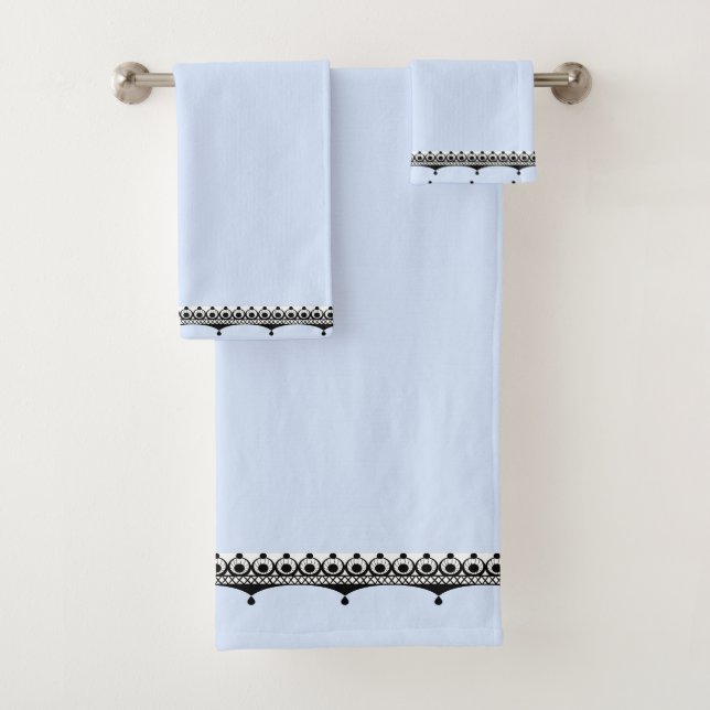 Conjunto De Toalhas Ade azul claro com acabamento preto (Insitu)