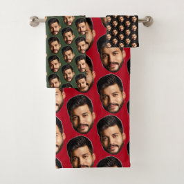 Conjunto De Toalhas Adicione seu padrão de foto de rosto engraçado per