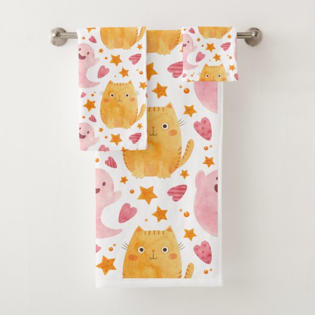 Conjunto De Toalhas Adorable Cats and Ghosts Pattern  (Insitu)