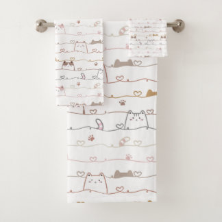 Conjunto De Toalhas Adorable Cats Peeking Over Hearts 