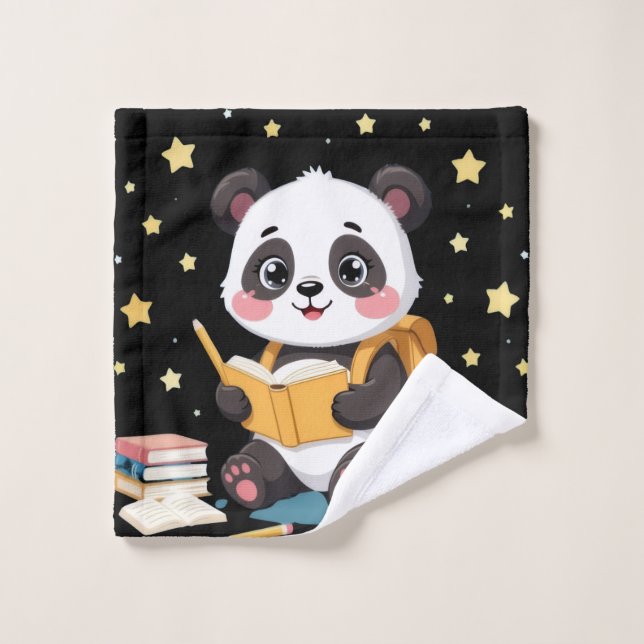 Conjunto De Toalhas Adorable panda reading , stars,pattern  (Pano de lavar)