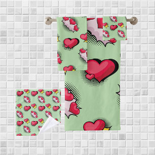 Conjunto De Toalhas Adoráveis presentes cardíacos vermelhos e pretos