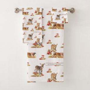 Conjunto De Toalhas Adorável Padrão de Arte de Outono de Animais Flore