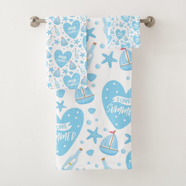 Conjunto De Toalhas Adoro Summer Baby Blue Sailboat, Ocean, Sea Life (Insitu)