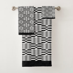 Conjunto De Toalhas Afrocentric Black and White Kente
