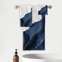 Ágata Azul Marinho Brilho Prata Mármore Branco